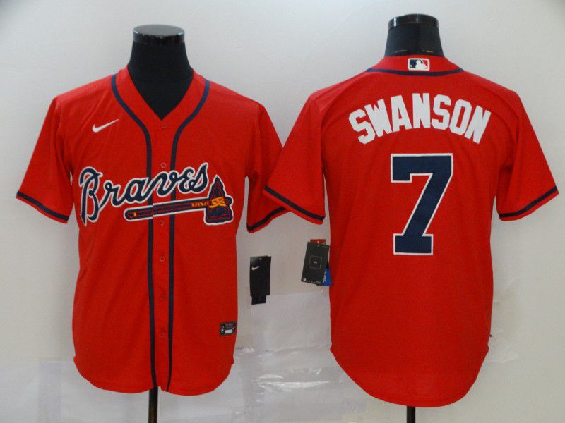 Men Atlanta Braves #7 Swanson Red Nike Game MLB Jerseys->atlanta braves->MLB Jersey